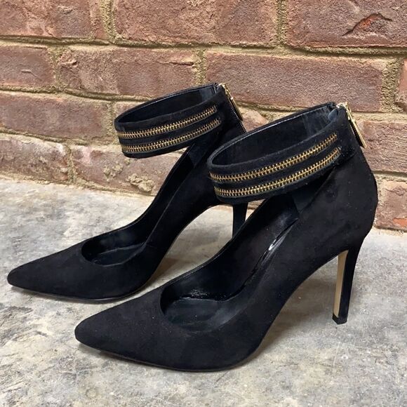 Banana Republic Black Suede Gayle Zip Ankle Heels Size 9 - Picture 5 of 14